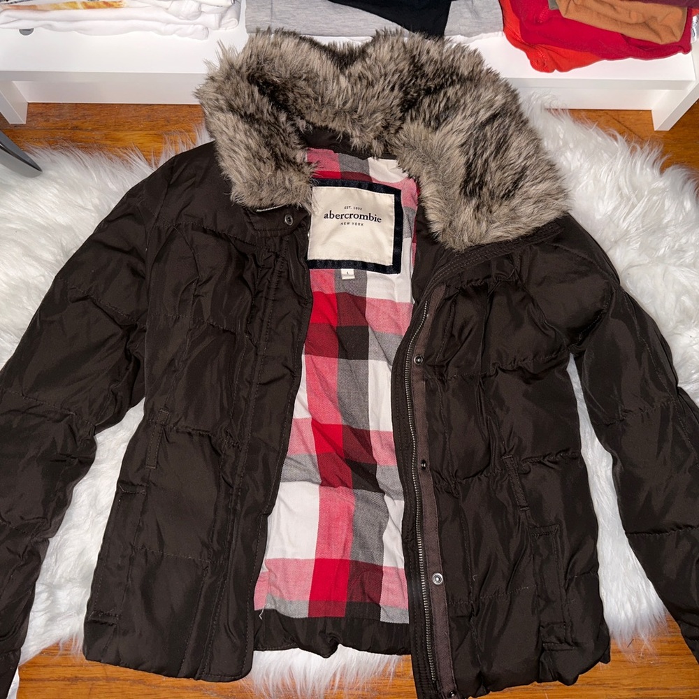 Kids Brown Abercrombie and Fitch puffer jacket